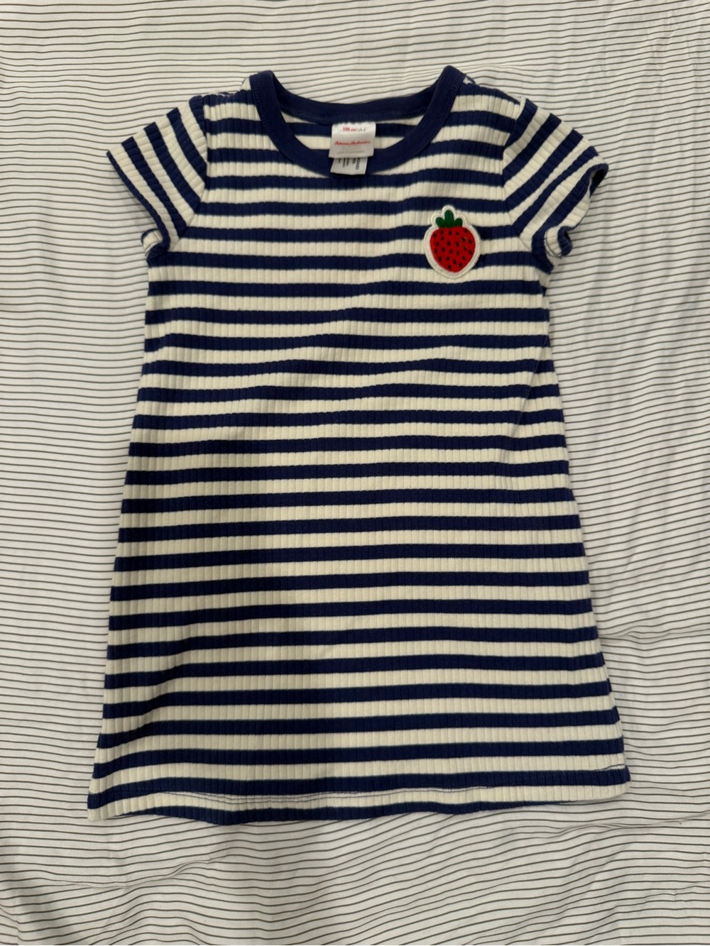 Hanna Andersson Navy & White Striped Tee Dress with Strawberry Patch